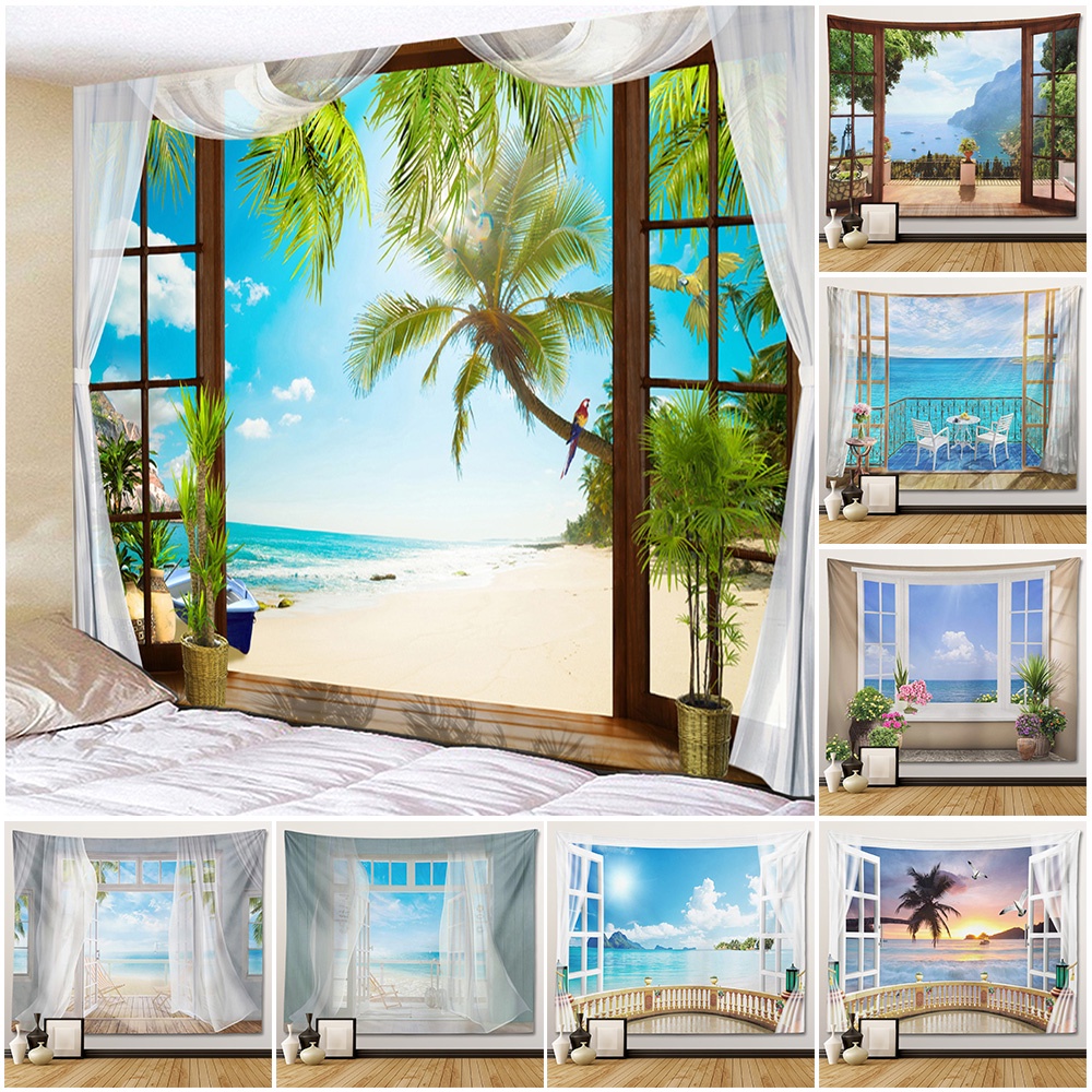 Permadani Pemandangan Pohon Kelapa Pantai Hiasan Dinding Trippy Seni Dinding Kamar Tidur Dekorasi Je