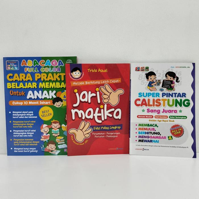 

SALE !!! PAKET 3 BUKU ABACAGA - JARI MATIKA - SUPER PINTAR CALISTUNG READYY