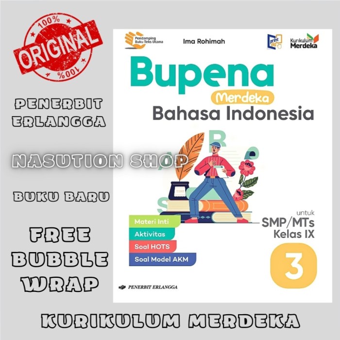 

SALE !!! BUKU BUPENA BAHASA INDONESIA KELAS 3 / 9 SMP ERLANGGA KURIKULUM MERDEKA READYY