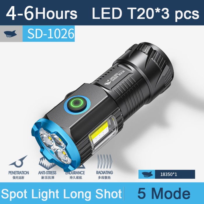 Senter Smiling Shark Sd1026 Senter Mini 3X Led T20 Keychain Magnet