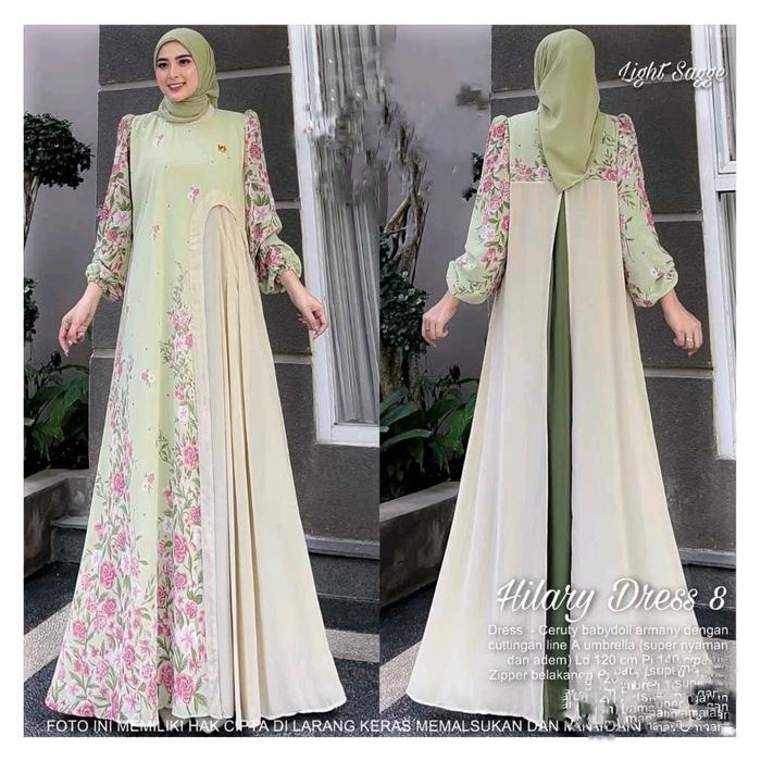 BERKUALITAS Hilary Dress 8 10 Ceruti Polos Motif Cantik Ada Jumbo Baju Gamis Wanita Muslim Fashion