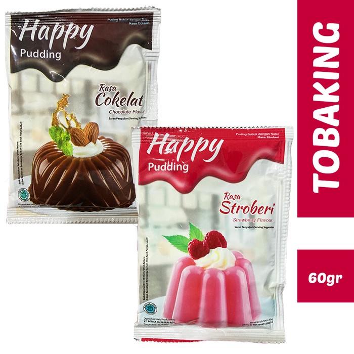

Ready Stok" Happy Puding Stroberi Cokelat 60Gr Pudding Bubuk Susu
