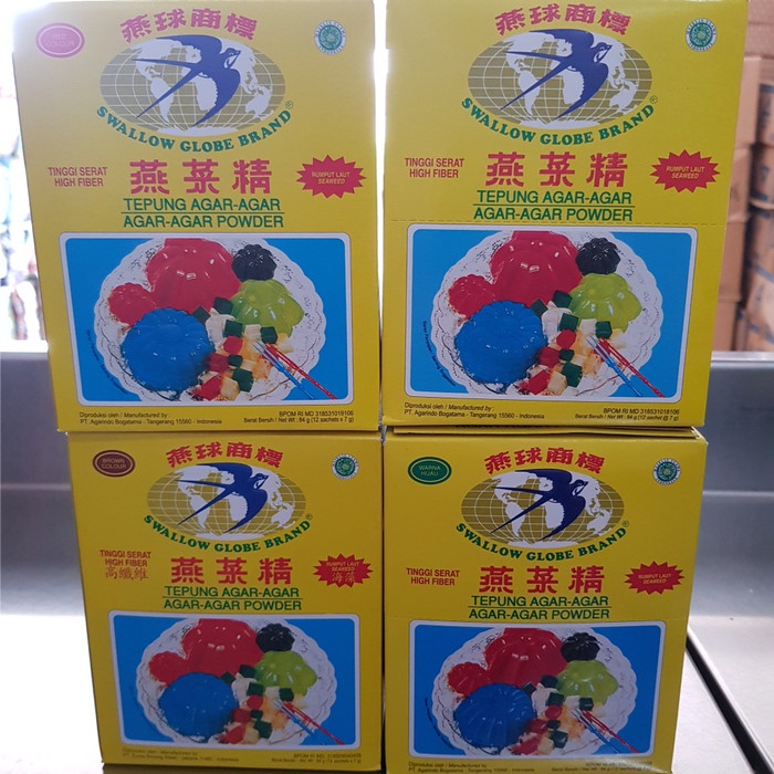 

Ready Stok" Agar Swallow Globe Brand Asli 1 Box Isi 12 Sachet Bubuk Bola Dunia