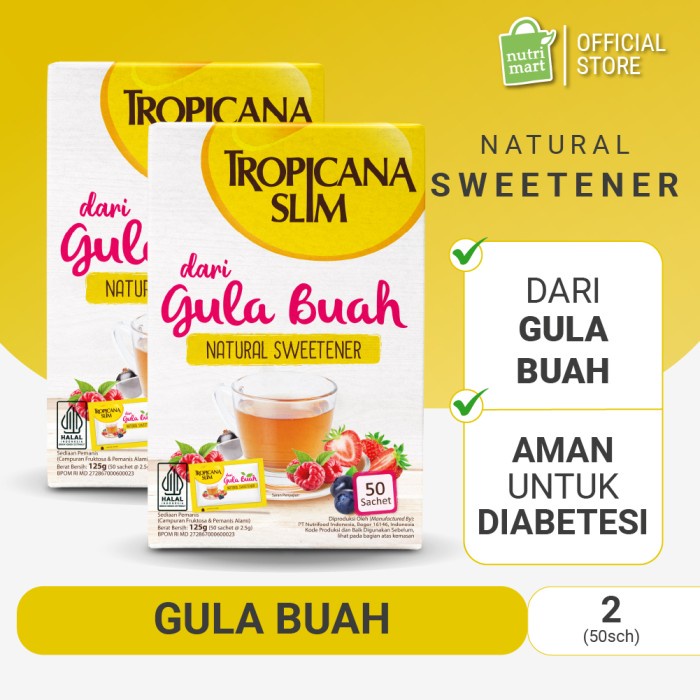

Twin Pack - Tropicana Slim Gula Buah 50 Sachet - Pemanis Alami