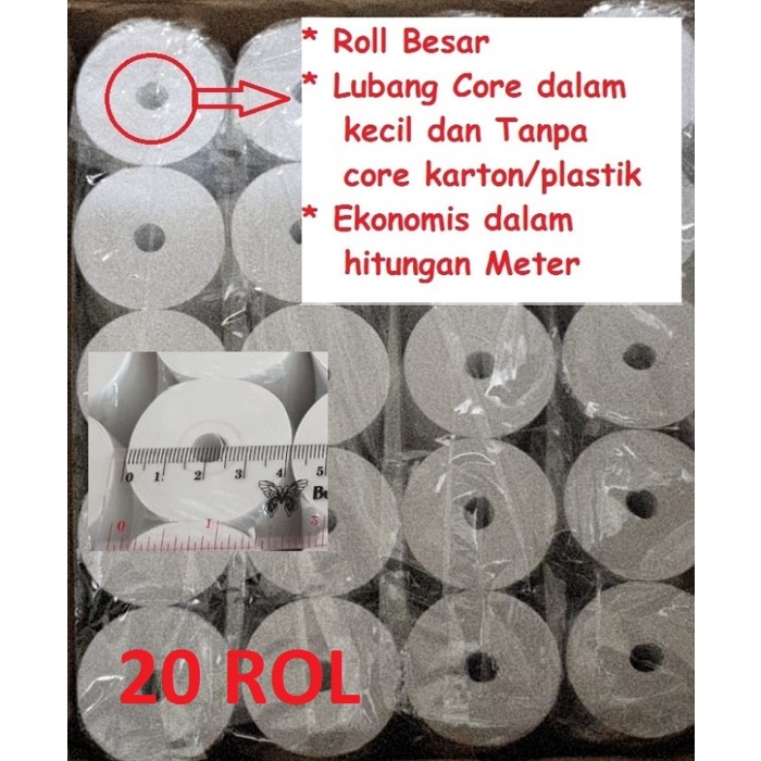 

Kertas Thermal 57 X 40 Core 8Mm Printer Portable Kasir Bluetooth