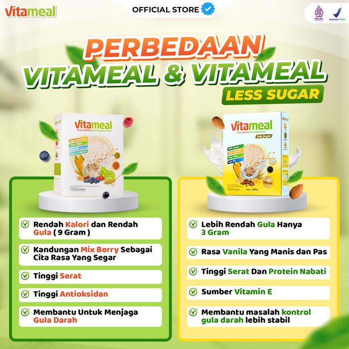 

[2 BOX] VITAMEAL LESS SUGAR Original Resmi Nutrisi Makanan Sehat Cereal Food Granola Oatmeal Sereal