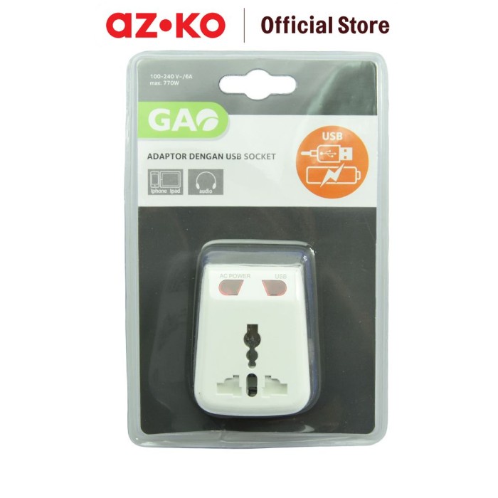 BARANG TERLARIS AZKO Gao Travel Adaptor Dengan Charger Usb