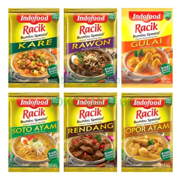 

TERLENGKAP INDOFOOD Bumbu All varian SotoAyam,Rendang,Gulai,Opor ayam,Kare,Rawon