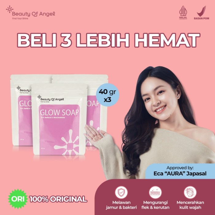 GLOW SOAP WHITENING > BEAUTY OF ANGEL GLOW SOAP BUNDLING 3 PCS VIRAL GLOWING WHITENING MAKSIMAL 40