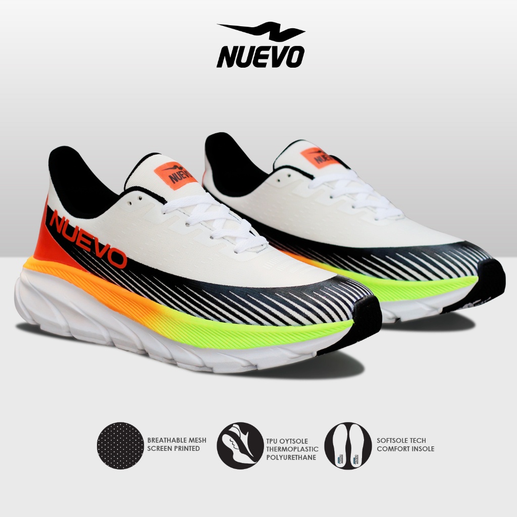 HOT DEALS NUEVO - Sepatu Lari Pria Dexter Putih Orens Olahraga Running Gym Ringan