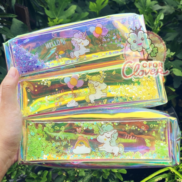 

JTTOP" UNICORN HOLOGRAM PENCIL CASE / WATER AIR HOLO LUCU TEMPAT PENSIL BARU