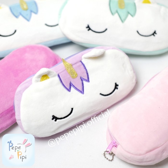 

JTTOP" KOTAK PENSIL PLUSHY UNICORN PASTEL TEMPAT PENSIL WADAH PENSIL KOSTAK
