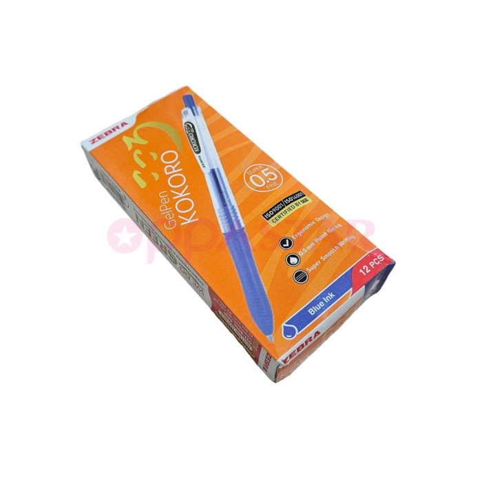 

JTTOP" PULPEN KOKORO GEL 0.5 MM TINTA BIRU ZEBRA PEN BALLPOINT LUSIN 12 PCS
