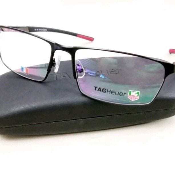 PROMO Frame Kacamata Pria TagHeuer TH7707_s58 Titanium Black Red - Big Size