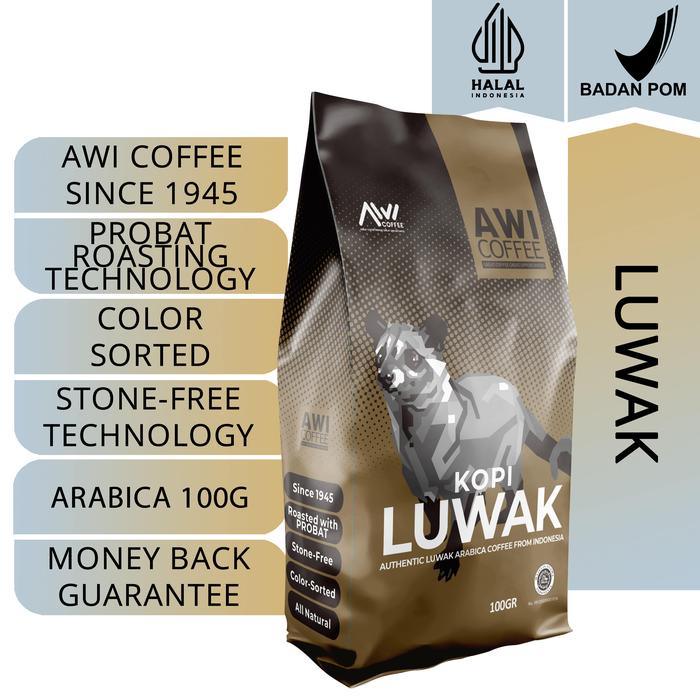 

Awi Coffee kopi asli Luwak 100Gr Arabica Roasted Civet Coffee Biji Bean / Powder Specialty Grade