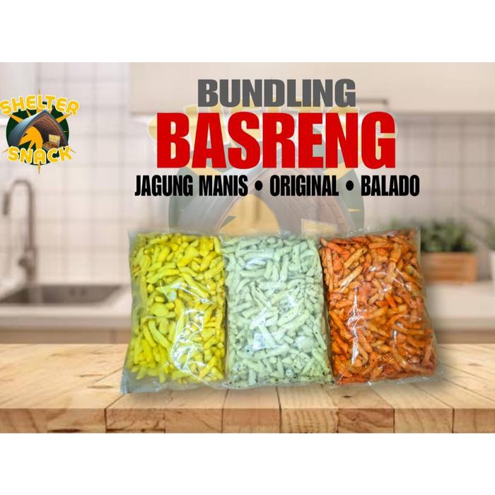 

Basreng Paket Bundling mix banyak rasa original, pedas daun jeruk, jagung manis, balado pedas