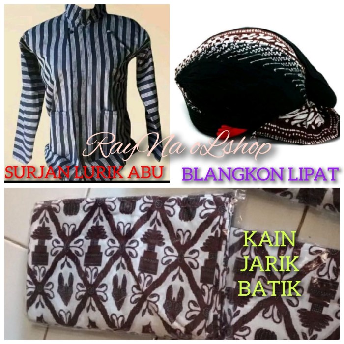 PROMO SPECIAL PAKET LENGKAP BAJU ADAT JAWA PRIA,SURJAN LURIK ABU+BLANGKON LIPAT+KAIN