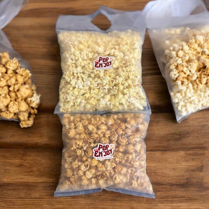 

SALE !!! [MIX] POPCORN CARAMEL + BUTTER SEA SALT - POPENJOY / MAKANAN MANIS CRISPY CAMILAN POPKRON