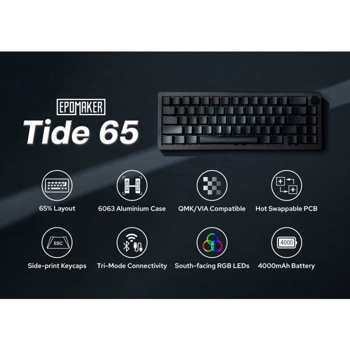 Tide65 Epomaker Wired / Wireless Tri Mode 65% Knob Layout Mechanical Keyboard
