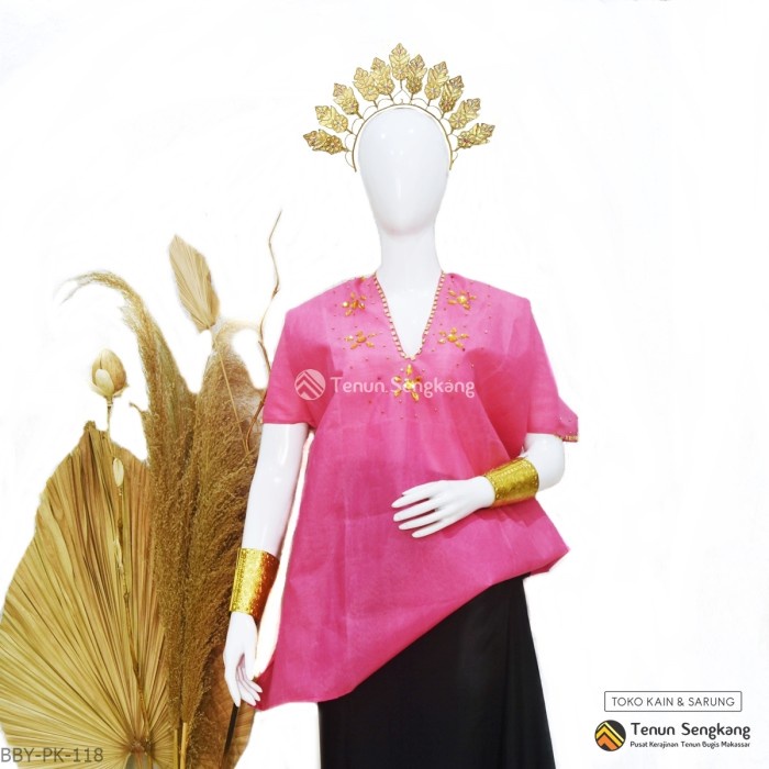 FREE ONGKIR Baju Bodo Berpayet Adat Bugis Asli Lengan Pendek Pink 2 BBY-PK-118