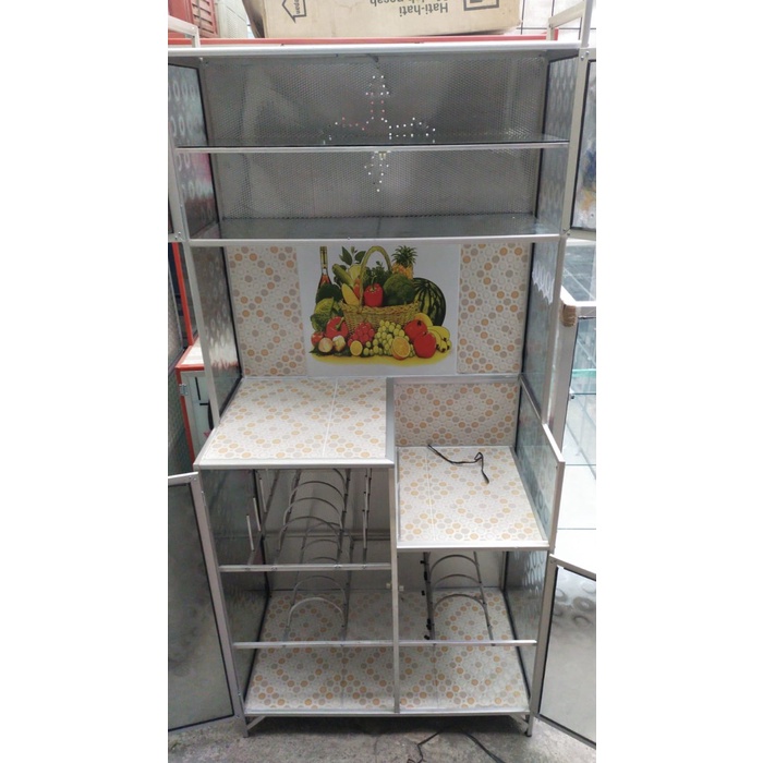 Lemari Piring Rak Piring Kaca 2 Pintu ALAS KERAK Seng BOGOR Bisa Faktur-
