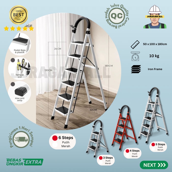 TANGGA LIPAT/TANGGA PORTABLE/TANGGA LIPAT BESI ALUMUNIUM-6 STEP PUTIH
