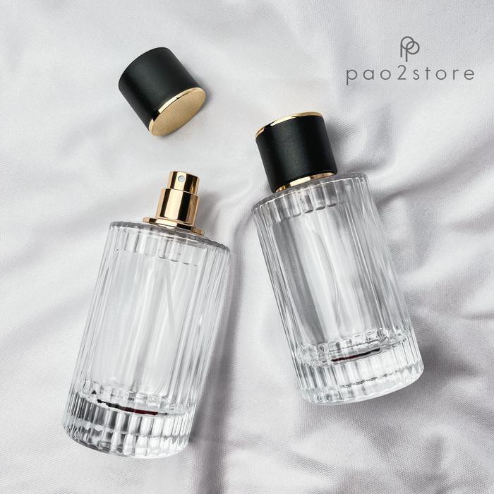 [Grosir] Botol Spray Kaca Salur 100Ml - Botol Parfum Kaca Tebal - Isi Ulang Parfum Tutup Black /