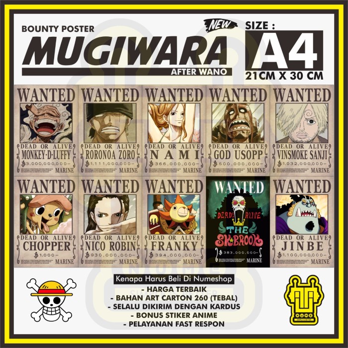 1set - Poster Bounty Wanted One Piece Straw Hat Pirates SHP Mugiwara