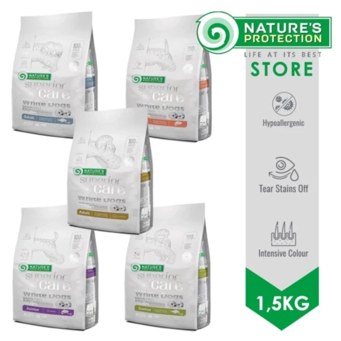 Terbaru Natures Protection Superior Care White Dog Puppy Junior Adult Dog Food 1,5Kg Makanan Anjing