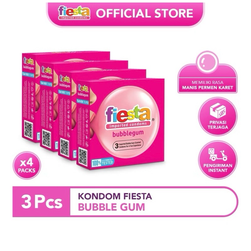 Kondom Fiesta StrawberryMax DottedDelayBublegum isi 12 Pcs Aroma Manis Buah Stroberi