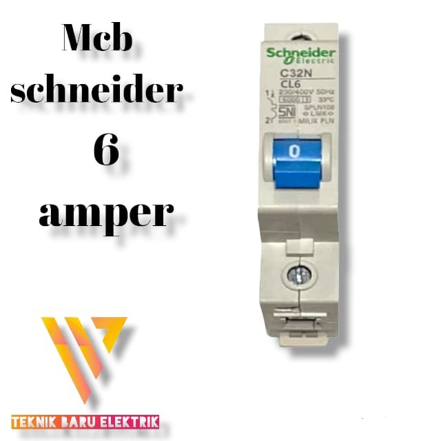 jayaMt- MCB 6A SCHNEIDER 1PHASE ORIGINAL BIRU PLN C32N CL6 6 AMPERE 1300 WATT
