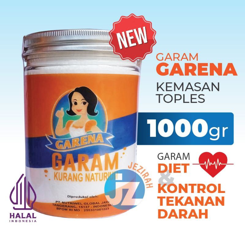 

Garam Garena 1kg (garam rendah kurang natrium untuk diet & kontrol hipertensi - mirip Lososa)