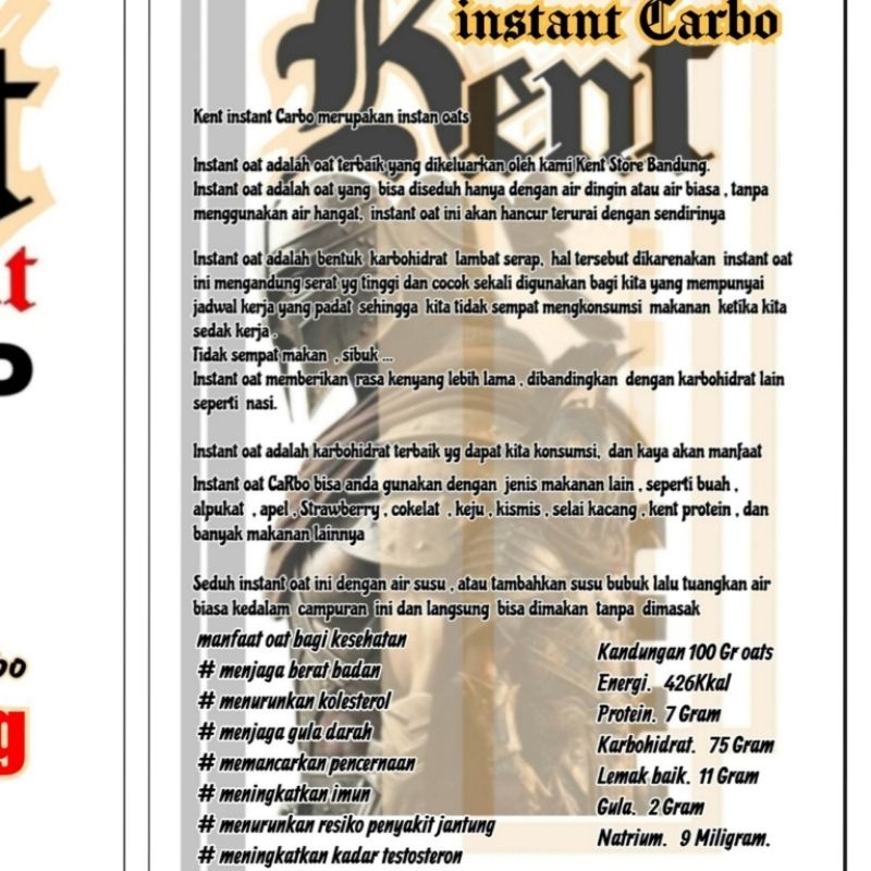 

Kent Instan Oat CaRbo. #rasa creamy roAsted