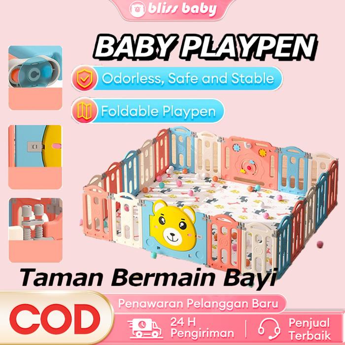 HOT SALE CODBliss Baby Playpen pagar bayi Pagar permainan plastik melipat Pagar anak tempat bermain