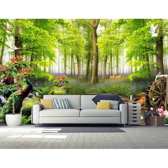 WALLPAPER CUSTOM 3D WALLPAPER DINDING PEMANDANGAN POHON HIJAU