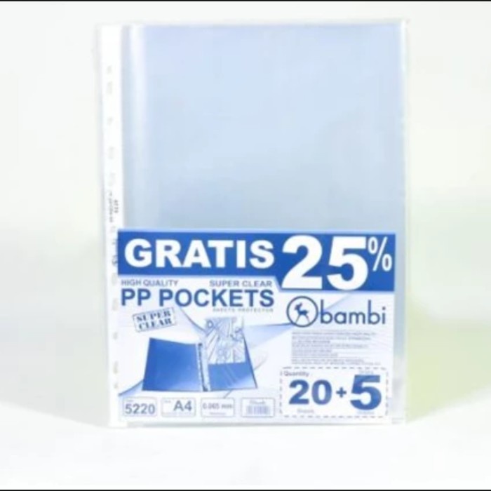 

BARANG TERLARIS PP POCKET BAMBI A4 PER DUS ISI 50SHEET