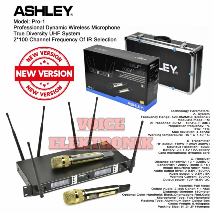 Mic Wireless Ashley PRO 1 Original Handle Warna gold Plus Hardcase