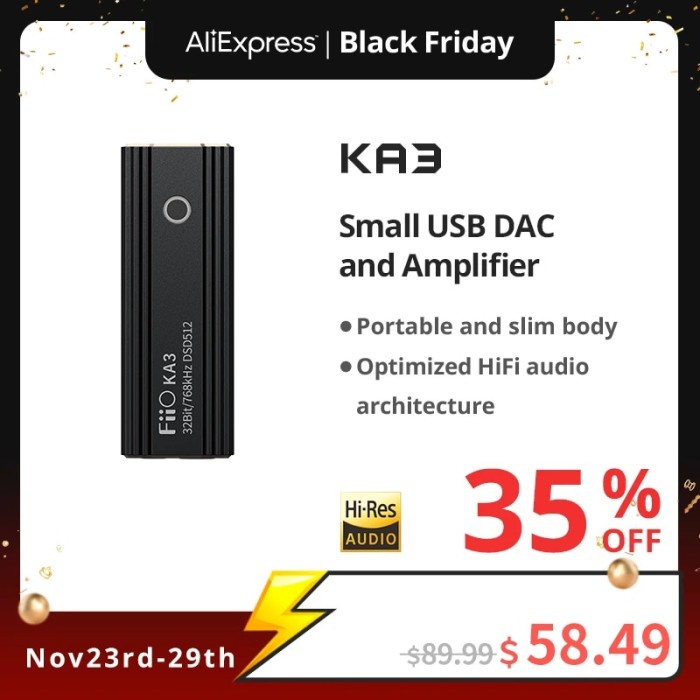 FiiO JadeAudio KA3 Type C 3.5/4.4 Jack Earphone USB DAC Amplifier
