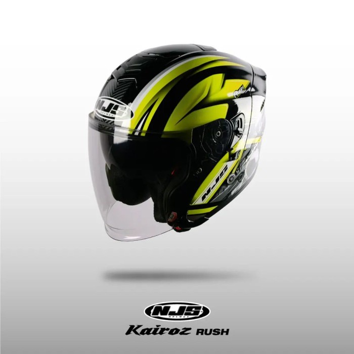 NJS KAIROZ DV RUSH Hitam - Kuning Fluo Gloss/Doff - Helm Half face