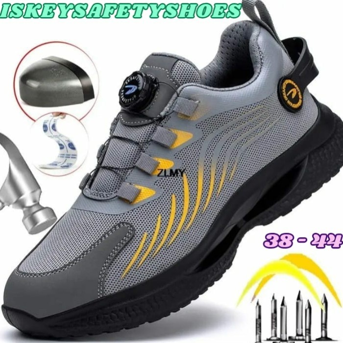 SEPATU SAFETY ABU KUNING TALI PUTAR IMPORT