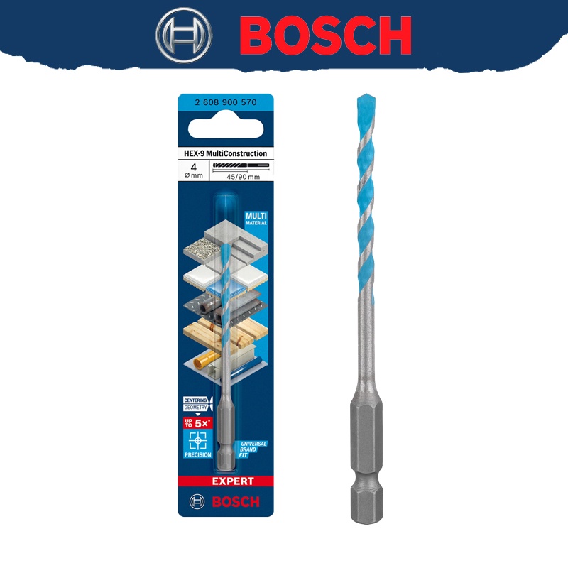 BOSCH 2608900570 EXPERT HEX-9 Multi Construction Drill Bit 4mm 90mm For Concrete Soft Tiles High Har