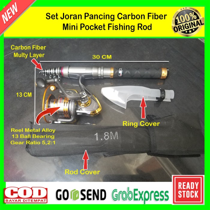 SET JORAN PANCING CARBON FIBER TELESCOPIC MINI POCKET FISHING ROD