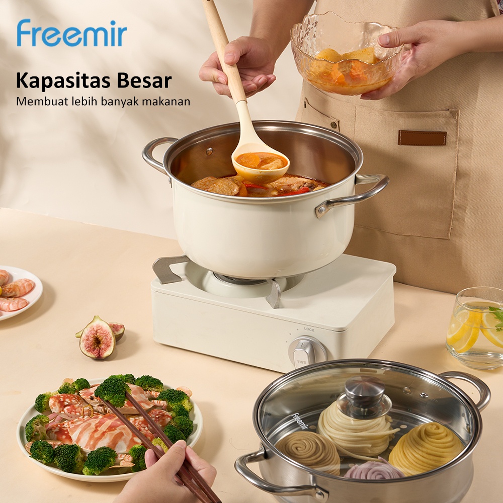 HJE [LIVE SPESIAL] freemir Panci Kukus 2 Susun 24 cm Panci Stainless Steel Panci Anti Karat