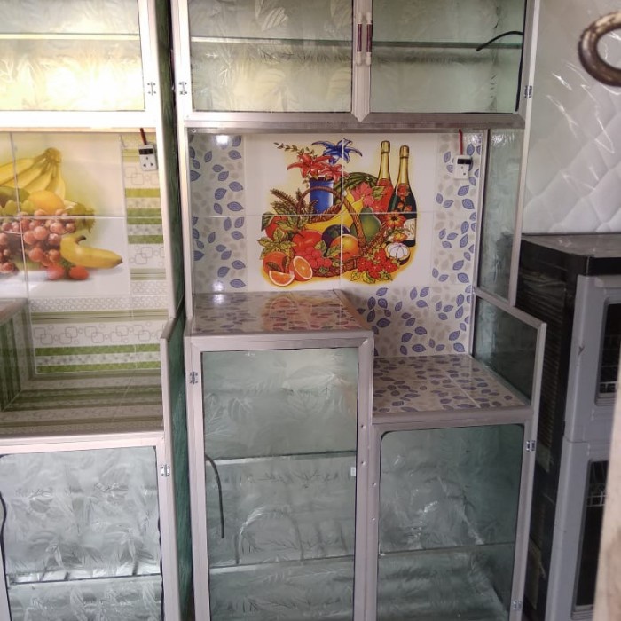 Rak Piring 2 pintu - Rak Dapur nimalis - Rak piring kaca 3 pintu