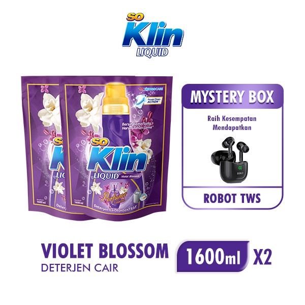 [MYSTERY BOX TWS] Soklin Deterjen Cair Violet Blossom 1600 ml x 2 pcs