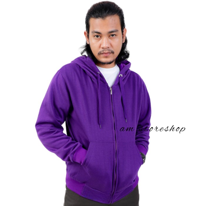 JAKET HOODIE ZIPPER POLOS UNGU TUA PRIA WANITA SIZE L XL XXL