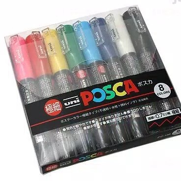 Uni Posca Poster Paint Marker PC-1M Set 8 Colors. Extra Fine Point
