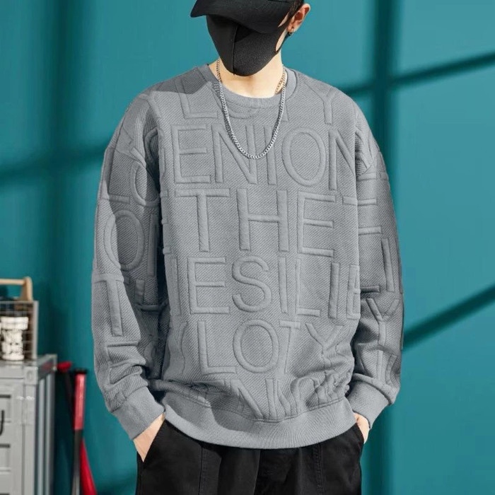 T-SHIRT SWEATER PRIA KOREAN STYLE KAOS LENGAN PANJANG PRIA MOTIF TIMBUL OVERSIZE KOREAN STYLE