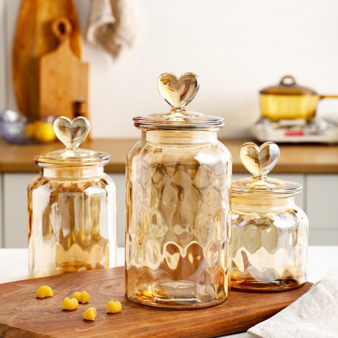 SET Love Jar Glass / Toples Makanan Kedap Udara / Toples Kaca
