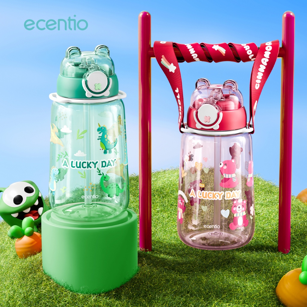 HJE ecentiokids Botol Air Minum Anak Sedotan 750ml Beruang Lucu Karakter Botol Minum Anak BPA FREE